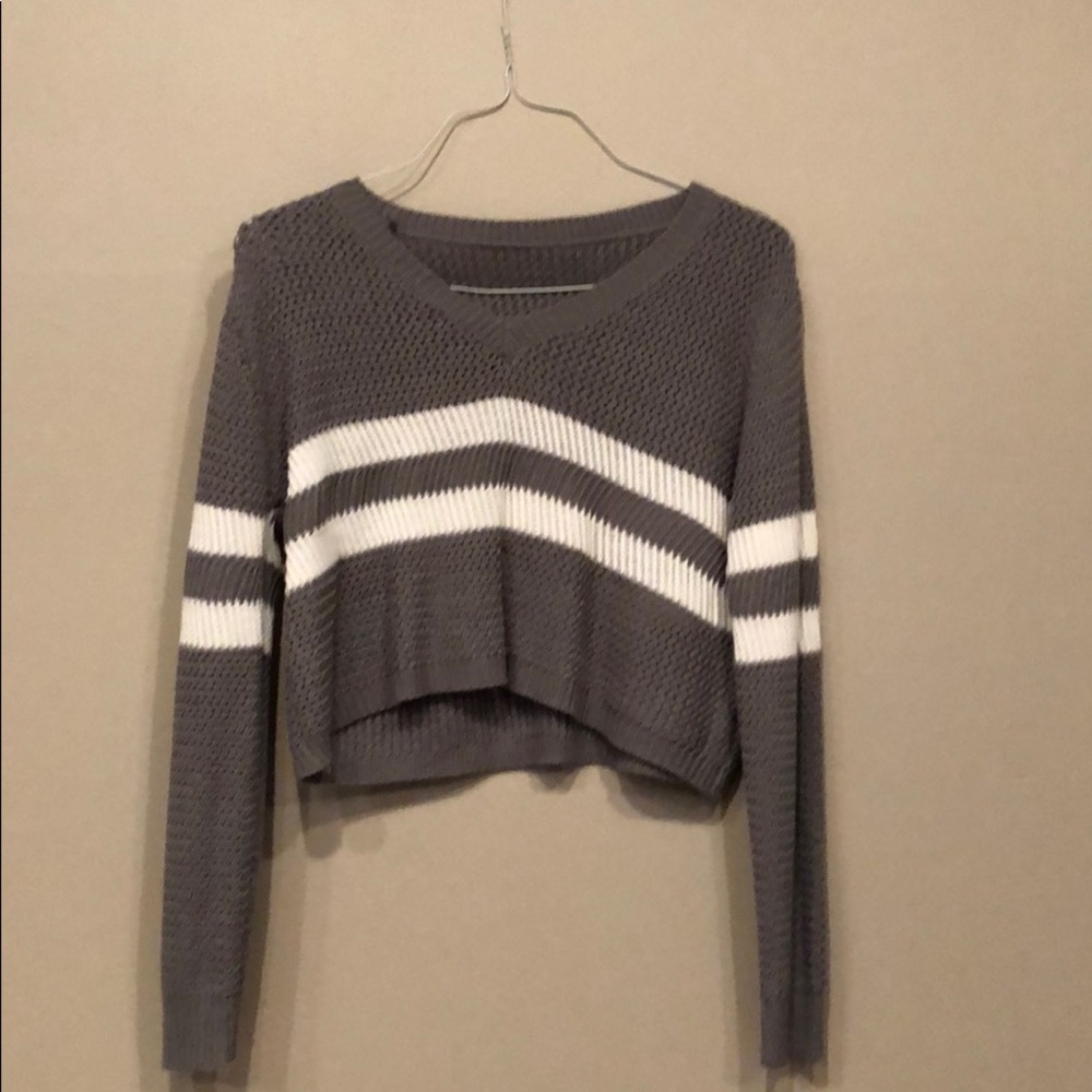Cropped Grey & White Sweater
